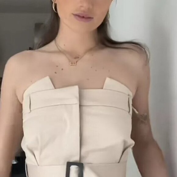 ZARA WOMAN OFF-SHOULDER GABARDINE TOP WITH BELT LT BEIGE SIZE XS 3067/024/721 - Picture 4 of 6